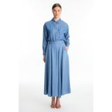 Zühre Yüksek Bel Cepli Denim Mavi Etek 0144