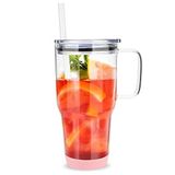 Zukro 32oz Saplı İçme Cam Bardağı, Saman ve Kapaklı Buzlu Kahve Fincanı, Bira için Silikon Tamponlu Yeniden Kullanılabilir Cam Su Bardağı, Bardak Tutacağına Uyar, Bulaşık Makinesinde Yıkanabilir, BPA