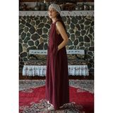 Zülays Belden Büzgülü Sıfır Kol Elbise Bordo - 2