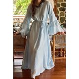 Zülays Tencel Kolu Volanlı Elbise Mavi - 38
