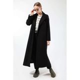 Zülays Uzun Oversize Kaşe Kaban Siyah
