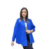 Zulu Kadın Oversize Keten Gömlek, Saks Mavisi, Standart Beden