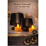 zulya Modern Dekoratif LED Mumluk Seti 2’li – Siyah Minimal Tasarım Şık Masa & Ev Dekoru