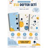 Zumio 3'lü Uzay Temalı A5 Spiralli Defter Seti | 60 Yaprak | Çizgisiz | Plastik Helezon Spiral