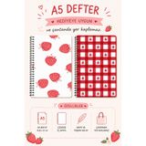 Zumio A5 Spiral 2'li Defter Çilek Temalı | Çizgisiz Not Defteri | Günlük, Okul ve Ofis Kullanımı 60 Yaprak