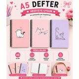 Zumio A5 Spiral 3'lü Defter Kedi Temalı | Çizgisiz Not Defteri | Günlük, Okul ve Ofis Kullanımı 60 Yaprak