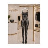 Zumoo Dantel Detaylı Vücut Çorabı Kadın Transparan Fantazi Body Çorap Tulum Siyah Standart