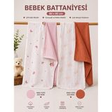Zümra Baby Çok Amaçlı Çift Taraflı Müslin Örtü & Battaniye 2'li Set %100 Organik Pamuk 80X80 cm - Kiremit - Pembe - 80 x 80 cm