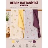 Zümra Baby Çok Amaçlı Çift Taraflı Müslin Örtü & Battaniye 2'li Set %100 Organik Pamuk 80X80 cm - Sarı - Mor - 80 x 80 cm