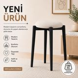 Zümra Tekli Puf Tabure Bench Makyaj Sandalyesi Siyah Ayak - Krem