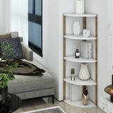 Zümrüt Beyaz 5 Raflı Üçgen Ahşap Köşe Sehpası / Yan Sehpa / Çok Amaçlı Dekoratif Raf