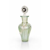 Zümrüt Cam Dekoratif Karaf Şişe, Yeşil, Taşlı Kapaklı, Zincir Aksesuarlı, Hediyelik, 21x9 cm, 1 Adet