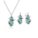 Zümrüt Oval Taşlı Luxury Kadın Gümüş Kolye Küpe Set