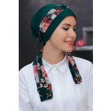 Zümrüt Pratik Hazır Geçmeli Tesettür Bone Sandy Kumaş Desenli Şifon Kemerli 1305D_37