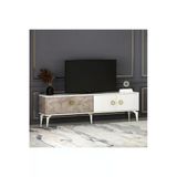 Zümrüt T0019 Tv Sehpası – Gordion Mermer Desenli, Gold Detaylı Gordion Mermer/Beyaz