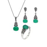 Zümrüt ve Markazit Taşlı 925 Ayar Gümüş Üçlü Set 201021934