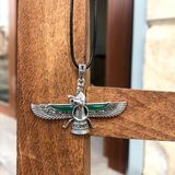Zümrüt ve Markazit Taşlı Büyük Boy Unisex Ahura Mazda Gümüş Kolye