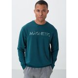 Zümrüt Yazı Nakışlı O Yaka Rahat Form İçi Polarlı Erkek Sweatshirt - 88020