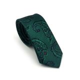 Zümrüt Yeşil Şal Desenli Lacivert Dokuma Kumaş Mendilli Slim Fit Kravat // SDK-2606-5 GF2602-SDK2606-5