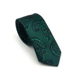 Zümrüt Yeşil Şal Desenli Lacivert Dokuma Kumaş Mendilli Slim Fit Kravat // SDK-2606-5
