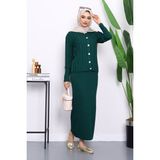 Zümrüt Yeşili Crop Hırka Triko Elbise Ikili Kombin - Standart