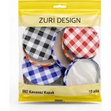 Zuri Design 10 Adet Renkli Kavanoz Kapağı Karışık Ekose Desenli Metal Kapak Seti - Çok Renkli