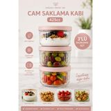 Zuri Design 3'lü Cam Saklama Kabı Kapaklı Şeffaf Cam Kavanoz Mutfak ve Buzdolabı Kullanımı Pudra 425 cc