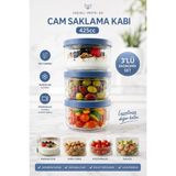 Zuri Design 3'lü Cam Saklama Kabı Kapaklı Şeffaf Cam Kavanoz Mutfak ve Buzdolabı Kullanımı Soft Mavi 425 cc