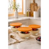 Zuri Design 3’lü Puding Kasesi Seti Sarı Kapaklı Cam Tatlı ve Muhallebi Kasesi 280 cc - 3 adet