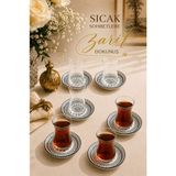 Zuri Design 6 Kişilik Cam Çay Bardağı ve Siyah Desenli Porselen Çay Tabağı Seti 12 Parça