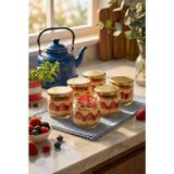 Zuri Design 6'lı Cam Tatlı Kavanozu Altın Kapaklı Sunum Bardağı Katlı Magnolia Sunumu 300 ml - Şeffaf