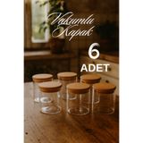 ZURİ DESİGN 6'lı Düz Cam Baharatlık Seti – Hava Geçirmez Vakum Bambu Kapaklı Kavanoz Seti 610 ml