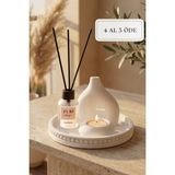 Zuri Design Vanilya 50 ml Cam Şişe Oda Kokusu Mum Altlığı ve Beton Biblo Set - Sunum Tepsisi Seti - Beyaz