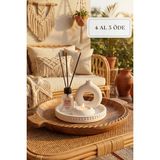Zuri Design Vanilya 50 ml Cam Şişe Oda Kokusu Mum ve Beton Biblo Set - Sunum Tepsisi Seti - Beyaz