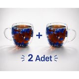 Zürih Collection 2 Adet Kurutulmuş Canlı Çiçekli Çift Cidarlı Çay Kupası Kahve Kupası Mavi Ortanca Çiçeği Hediyelik 250 ml