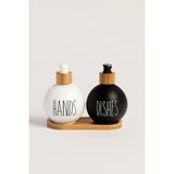 Zürih Collection 2'li Cam Sıvı Sabunluk Bambu Stant-Italyan Dizayn Sabunluk- Oval Ikili Sıvı Sabunluk - Siyah - Beyaz - 450ML