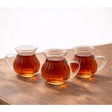 Zürih Collection 3 Parça Keyfi Ala Kulplu Çizgili Tombul Çay Bardağı Borosilikat Cam - Şeffaf - 200 ml