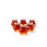ZÜRİH COLLECTİON 6 Parça Keyfi Ala Kulplu Çizgili Tombul Çay Bardağı Borosilikat Cam 200 ml