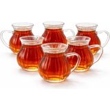 Zürih Collection 6 Parça Keyfi Ala Kulplu Çizgili Tombul Çay Bardağı Borosilikat Cam - 6 Adet - 200 ml