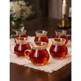 Zürih Collection 6 Parça Keyfi Ala Kulplu Çizgili Tombul Çay Bardağı Borosilikat Cam - 6 Adet - 200 ml