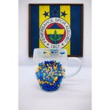 Zürih Collection Fenerbahçe Taraftar Kupası- Hediyelik Taraftar Kupa- Çift Cidarlı Cam Kupa - Çay Kupası Kahve Kupası - Sarı - Lacivert - 350 ml