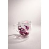ZÜRİH COLLECTİON Kurutulmuş Canlı Çiçekli Çift Cidarlı Çay Kupası Kahve Kupası Mor Ortanca Çiçeği HEDİYELİK 250 ML