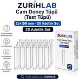 Zürih Ticaret ZURIHLAB Cam Deney Tüpü 25x150 mm - 20 Adetlik Set