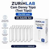 ZURIHLAB Cam Deney Tüpü 13x100 mm - Test Tüpü - 20 Adetlik Set | Laboratuvar Kullanımı, 13x100 mm Boyut, Cam Malzeme, 20 Adet