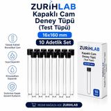 ZURIHLAB Kapaklı Cam Deney Tüpü (Test Tüpü) 16x160 mm - 10 Adetlik Set | 10 Adetlik Set, Test Tüpü, Kapaklı Tasarım, 16x160 mm Boyut
