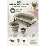 Zuu Baby Drop Seri 3’lü Bebek Banyo Seti BEJ– 32 L Katlanabilir Küvet, Kova ve Maşrapa