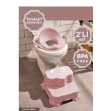 Zuu Baby Kaydırmaz Çift Basamaklı Çocuk Taburesi Ve Kulplu Klozet Tuvalet Alıştırma Adaptörü 2'li Set Pembe