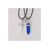 Zuum Accessories 2 li Beyaz , Lacivert Doğal Taş Kalp Detay Mıknatıslı İp Kolye , Arkadaşlık Kolyesi , Best Friends
