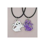 Zuum Accessories 2 li Beyaz , Mor Kedi Detaylı Mıknatıslı ip Kolye , Arkadaşlık Kolyesi , Best Friends