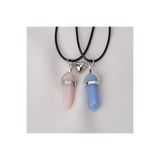 Zuum Accessories 2 li Pembe , Mavi Doğal Taş Kalp Detay Mıknatıslı İp Kolye , Arkadaşlık Kolyesi , Best Friends